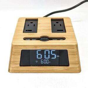 G.U.S. Power Hub Ultra w Digital Alarm Clock 4 USB 2 AC Outlets Bamboo Finish